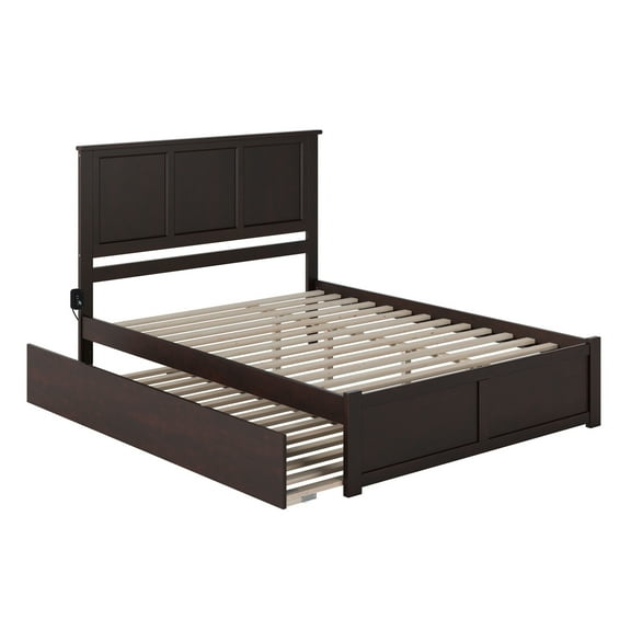 Madison Wood King Platform Bed with Footboard and Twin XL Trundle in Espresso