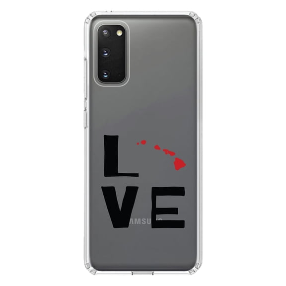 DistinctInk Clear Shockproof Hybrid Case for Galaxy S20 / S20 5G (6.2" Screen) - TPU Bumper Acrylic Back Tempered Glass Screen Protector - Hawaii - Love Black & Red