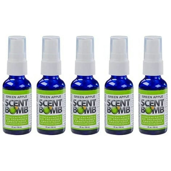 Scent Bomb Air Freshener Spray, 100 % Oil Based Concentrated Air Freshener, Air Freshener Spray for Car, Room, Bathroom and Odor Eliminator, Green Apple, 5 Pack