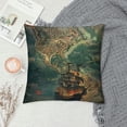 thumbnail image 2 of PRATYUS Old Map Throw Pillow Covers Treasure Pirate Sailboat Compass Pillowcases Pillow Case Cushion Case Decorations for Sofa Couch Bed Chair White, 2 of 5