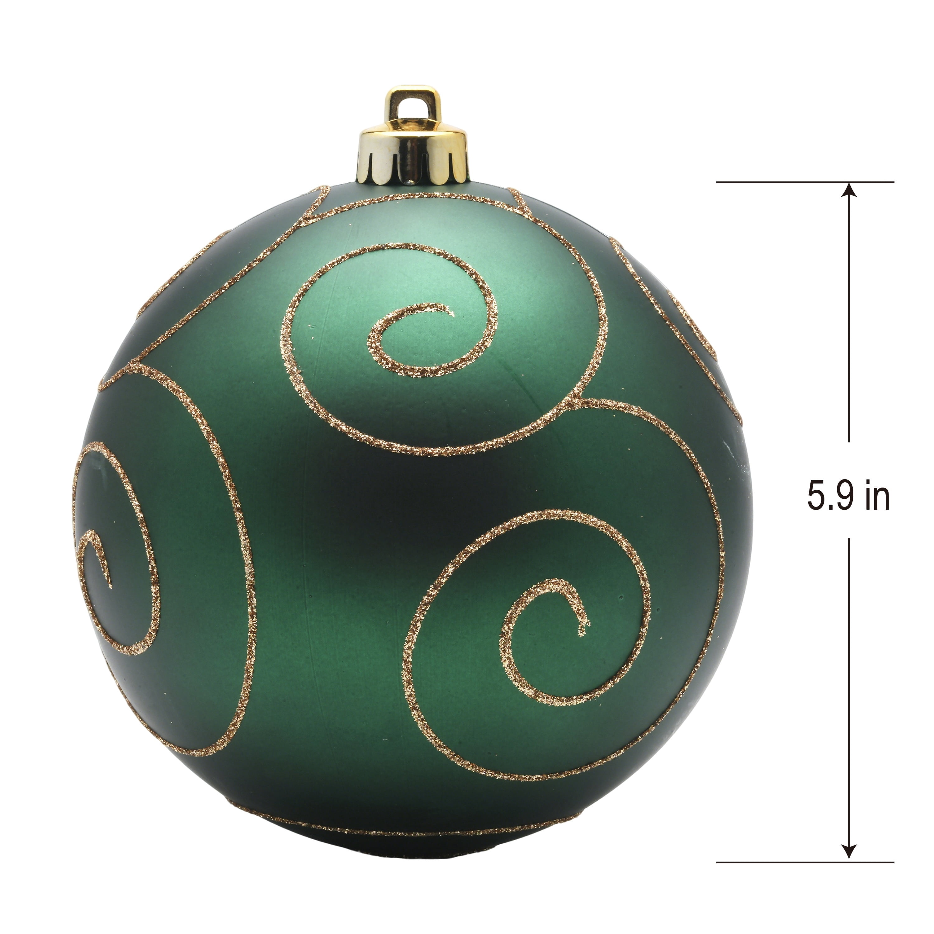 4-Count Green with Gold Glitter Swirl Ball Shatterproof Christmas Ornaments, 5.9", by Holiday Time
