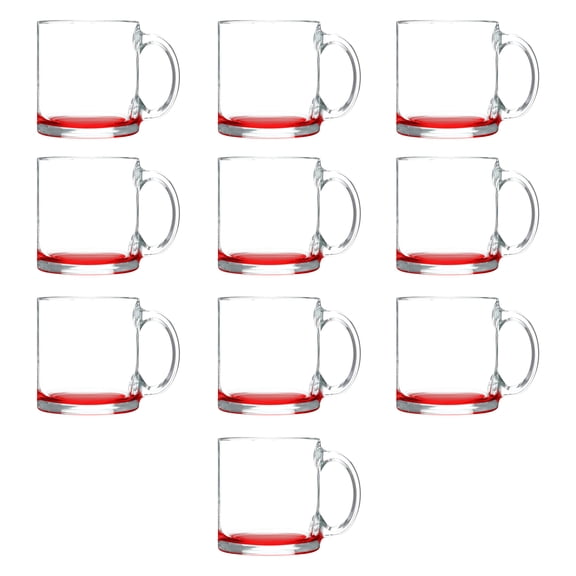 Libbey Clear Glass Coffee Mugs 13 oz. Set of 10, Bulk Pack - Perfect for Coffee, Tea, Espresso, Hot Cocoa, Other Beverages - Red
