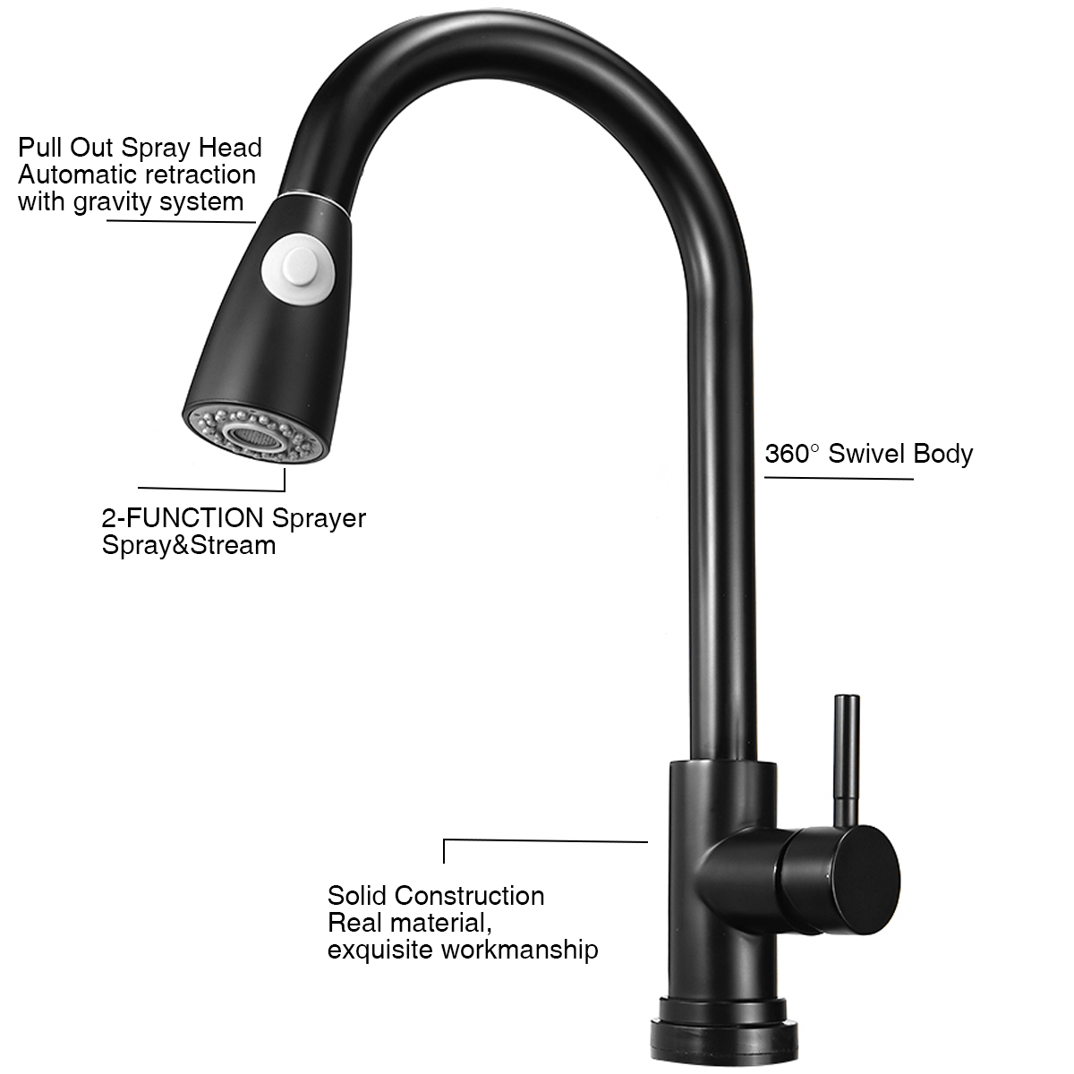 Kitchen Faucet Pull Down Kitchen Faucets Stainless Steel Kitchen Faucet with Pull Down Sprayer Modern Single Handle Kitchen Bar Faucet Mixer Tap - image 4 of 10