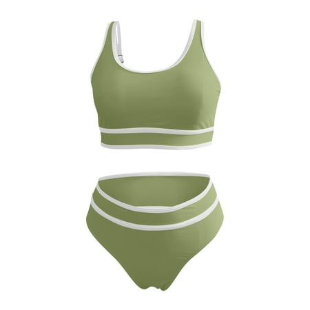 Youyipin Swim Suits For Women 2025 Women S High Waisted Bikini Sets Sporty Two Piece Swimsuits Color Block Cheeky High Cut Bathing Suits Vacation Outfits