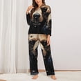 thumbnail image 2 of Honeii Urban Bear With Headphones Print Women's Pajama Sets Long Sleeve Button Down Sleepwear Nightwear Soft Pjs Lounge Sets 2PCS-Medium, 2 of 7