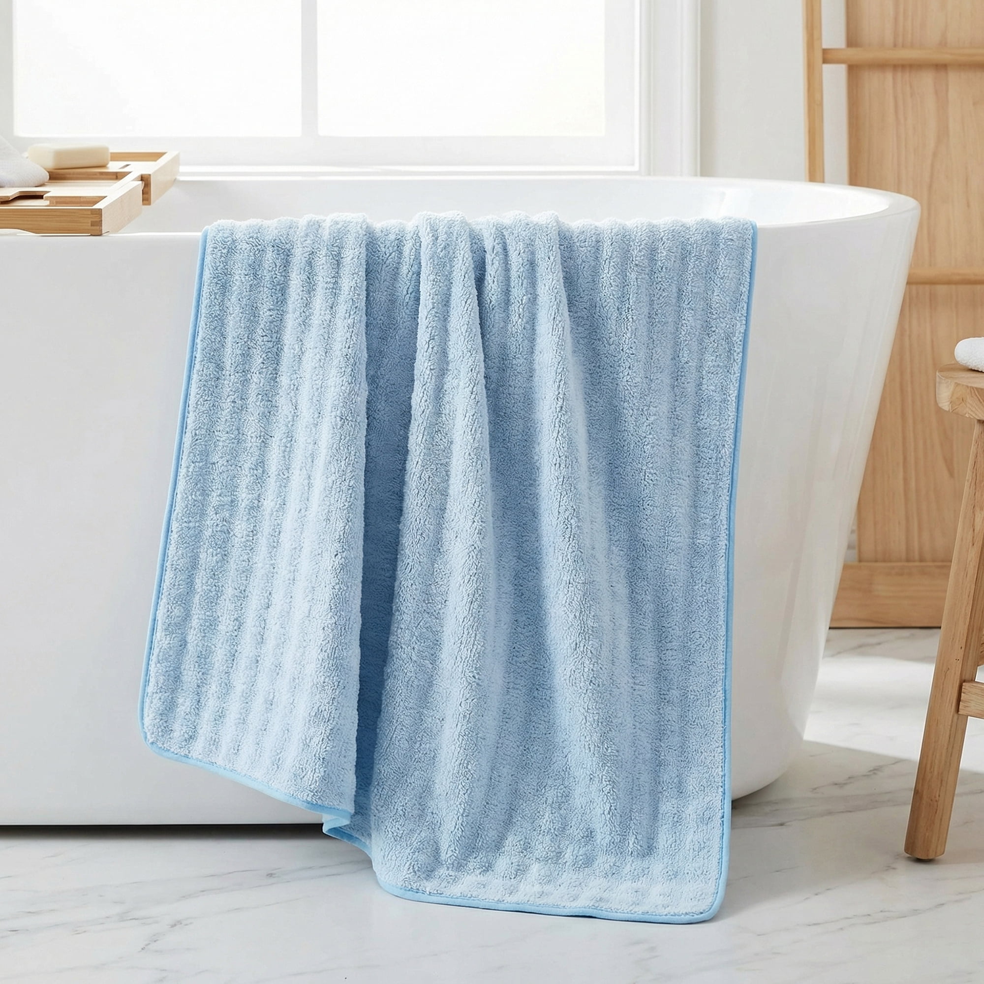 Unique Bargains Soft Coral Fleece Fade Resistant Bath Towel 2 Pack Blue 55"x28"