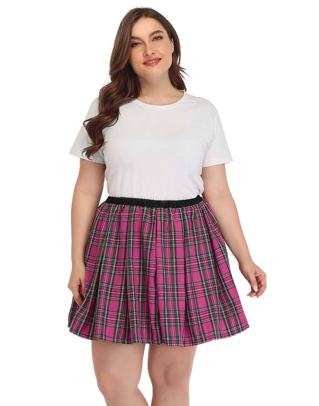 HDE Plus Size Plaid Skirt Lingerie Pleated Mini Skater Skirts (Pink ...