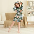thumbnail image 3 of FORMRS Niños Bathrobe Unisex Hooded Robe Soft Plush Pajamas Sleepwear, Size 10-12T, Blue Geometric Flowers, 3 of 7