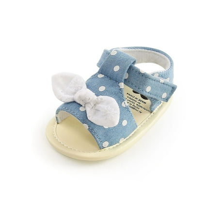 

Gomelly Infant Crib Shoes Soft Sole Sandals First Walkers Flat Sandal Non-Slip Princess Shoe Newborn Toddler Kids Denim Polka Dot Bow 4C