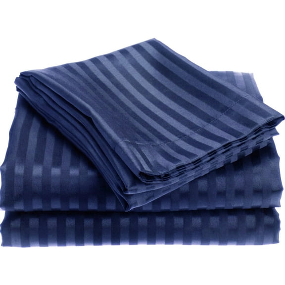 1800 Series Wrinckle Resistant 4 Piece Queen Size Embossed Stripe Sheet Set - Navy