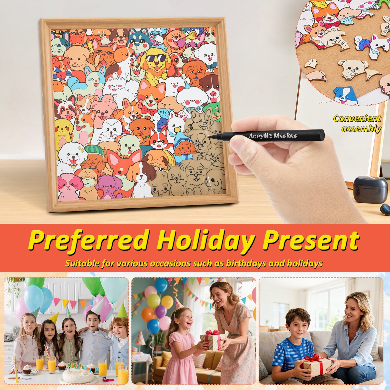 NUAHRHY DIY Wooden Animal Puzzle Frame, Coloring Animal Doodling Jigsaw Puzzle with 12 Color Marker Pens, Creative Art Craft Set, Educational Cartoon Doodling Puzzle Activity