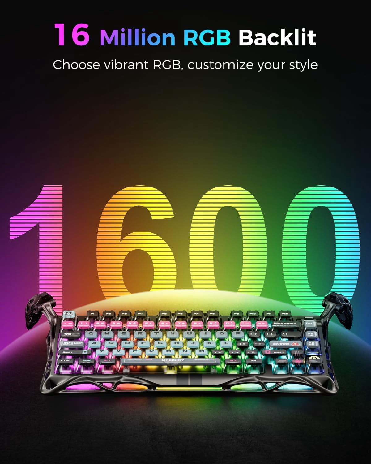 GravaStar Mercury V75 Pro HE 75% Hall Effect Magnetic Switch Gaming Keyboard – Wired, Hot-Swappable, 8000Hz Polling, Dual-Zone RGB, Semi-Aluminum Frame with Alien Legs – Cyberpunk