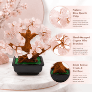 Feng Shui Natural Rose Pink Quartz Crystal Money Tree Bonsai Style, Enhance Wealth and Luck with Elegant Desk Decor