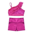 thumbnail image 3 of YONGHS Kids Girls 2 Piece Gymnastics Dance Outfits Sequins Crop Top with Shorts Set Metallic Hot Pink 8, 3 of 7