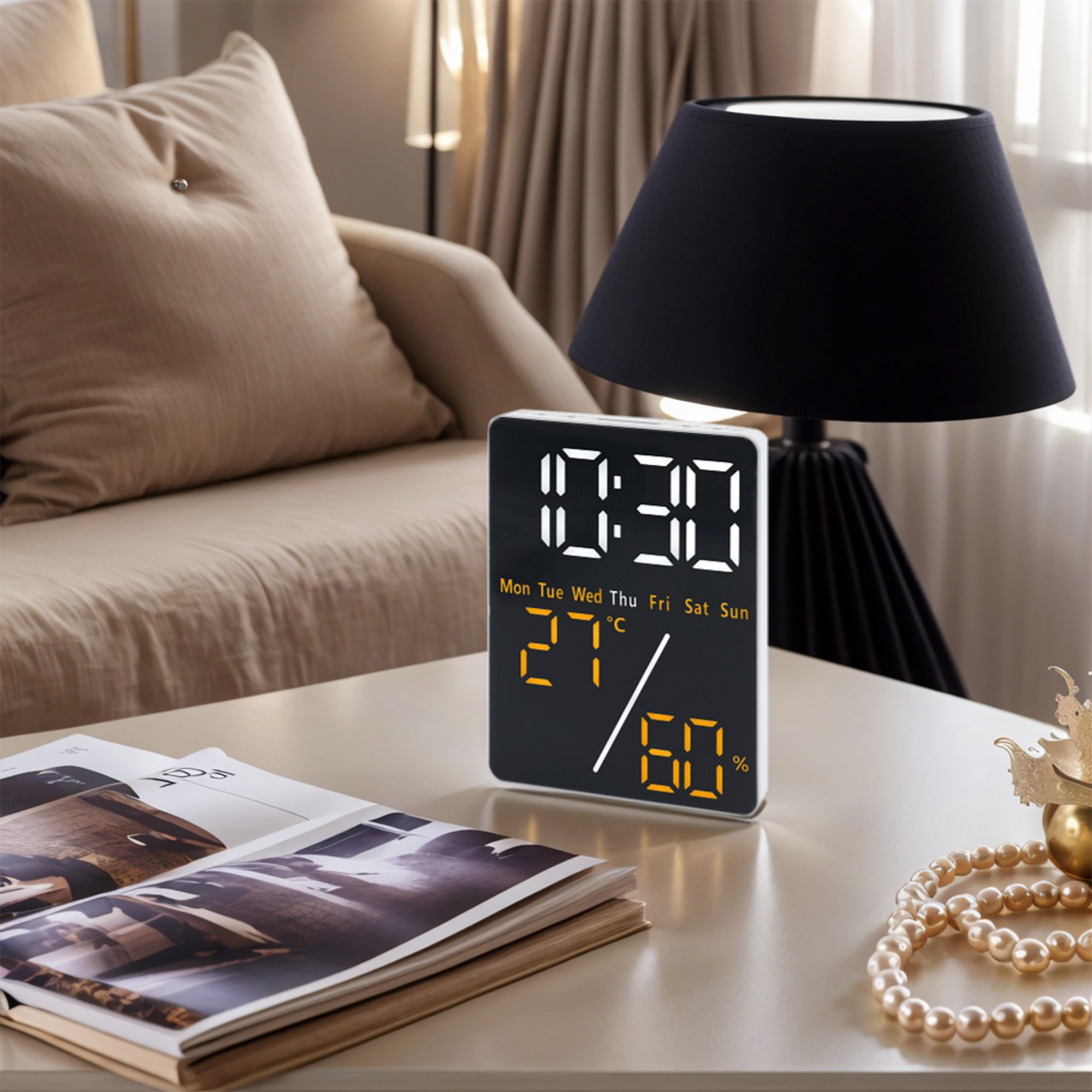 Unique Bargains LED Alarm Clock White Housing and Orange Light 3.5"L x 1.0"W x 4.7"H