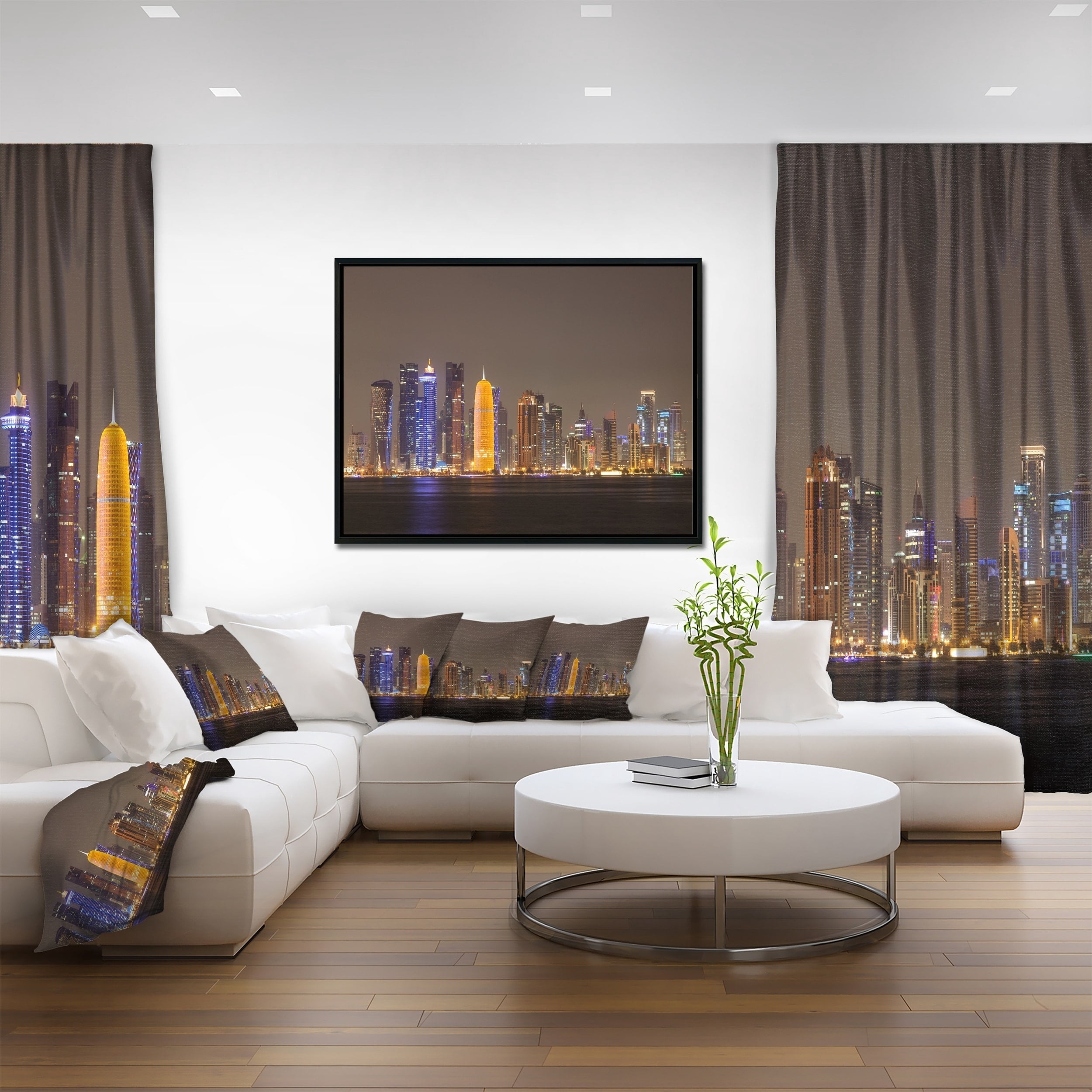 Design Art Doha City Skyline at Night Qatar Framed Canvas Art Print