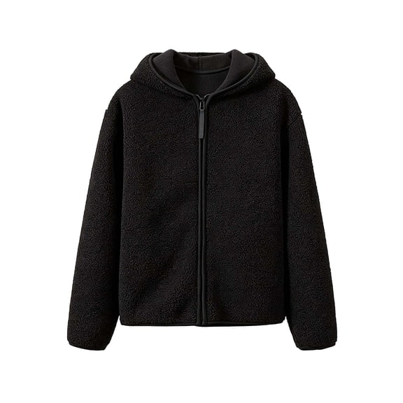 CHGBMOK Women Sherpa Fleece Hooded Jacket Full Zip Up Long Sleeve Cropped Outerwear Loose Fit Casual Warm Coat