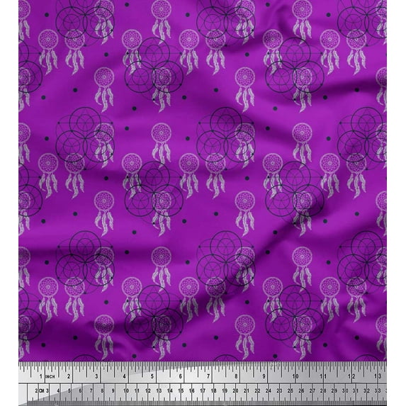 Soimoi Purple Velvet Fabric Star Tetrahedron Geometric Print Sewing Fabric Yard 60 Inch Wide