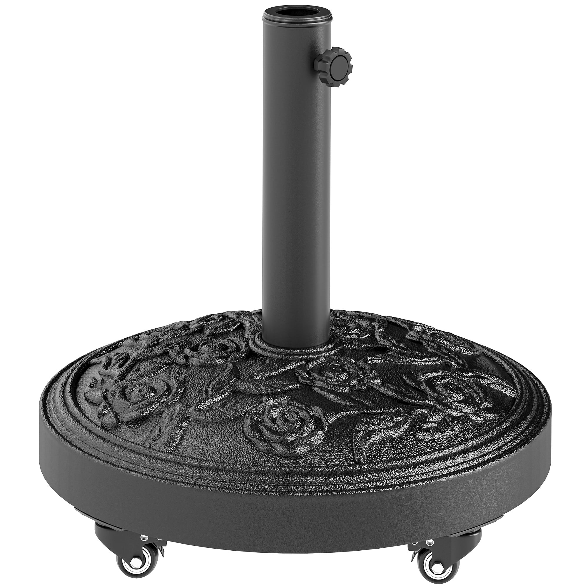 Outsunny Patio Umbrella Base, 46 lbs Umbrella Base with Wheels, Outdoor Umbrella Stand for 1.3"/1.5"/1.9" Poles for Outdoor, Lawn, Poolside, Black