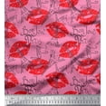 thumbnail image 1 of Soimoi Pink Rayon Fabric Text,Eiffel Tower & Lips Women Decor Fabric Printed Yard 56 Inch Wide, 1 of 1