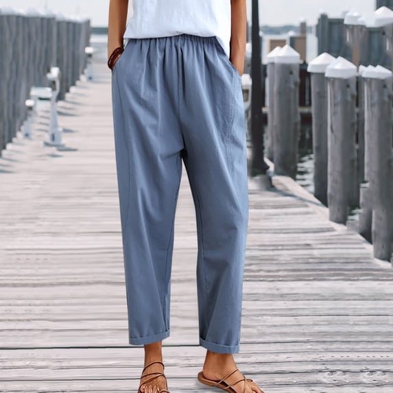 HUPOM Womens Dress Pants Stretchy Women Capri Pants Commuter High Waist Rise Full Slim Bootcut Blue XL