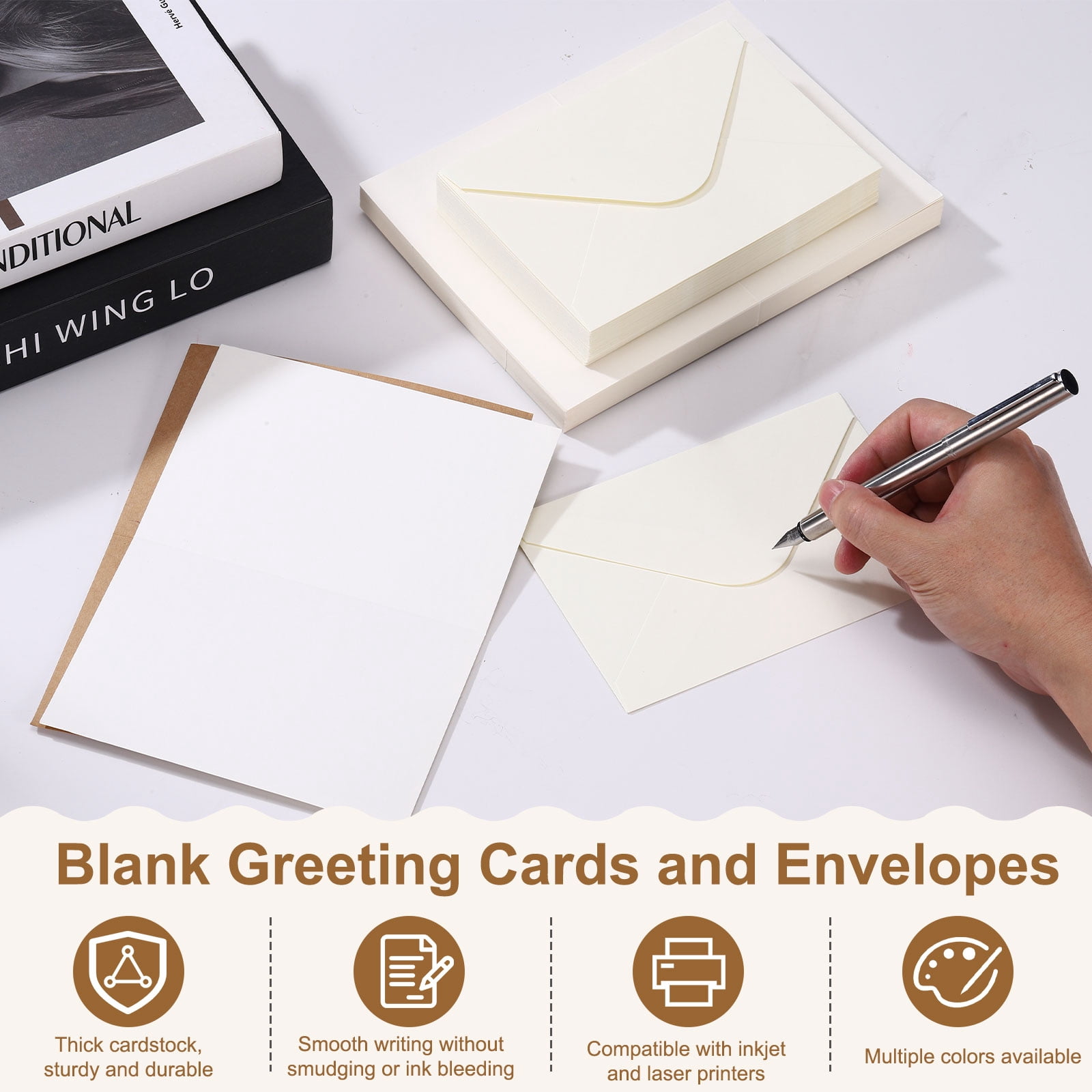 Uxcell 4 x 6" Blank Greeting Card and Envelopes, 50Sets Half Fold Note Cards and Envelopes Folded Right Angles Cardstock Greeting Card for Wedding Birthday Party Invitations, Bright Red