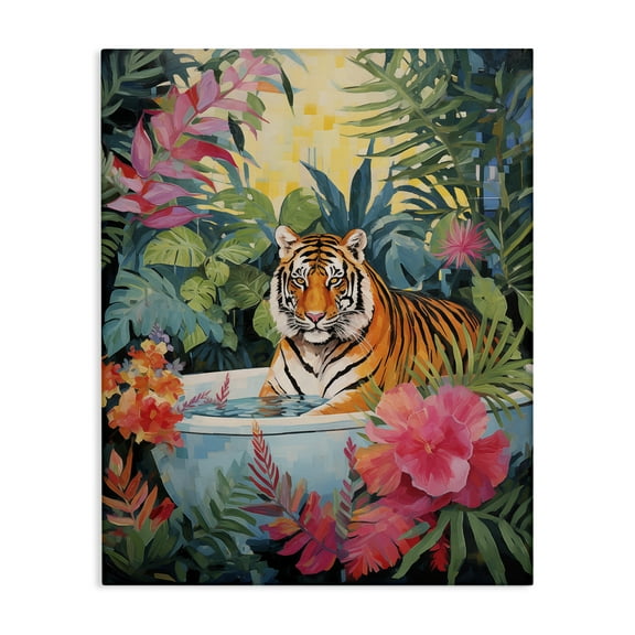 Stupell Industries Tiger in Luxurious Bath Animals Painting Wrapped Canvas Canvas Art Print Wall Art, 16 x 20