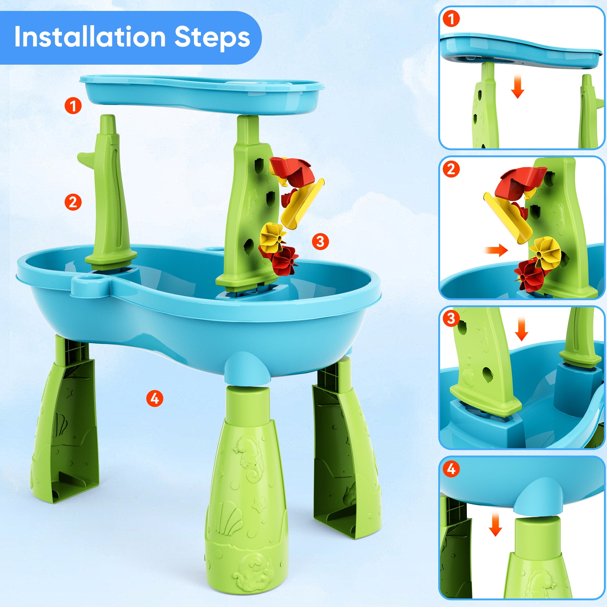 Yexmas Sand Water Table Toys for Toddlers,2-Tier Rain Pond Activity Sensory Play Table Beach Summer Outdoor Toys for Kids Boy Girls