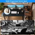thumbnail image 4 of 59" Industrial Computer Desk with Storage Shelves & Charging Station, Home Office Desk Gaming Desk，Black, 4 of 9