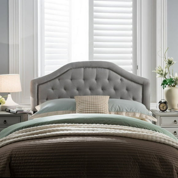 Queen & Full Size Bed Frame, Fabric Upholstered Platform Bed Frame with Diamond Tufted and Rivet Decor, Mattress Foundation, Easy Assembly, Light gery