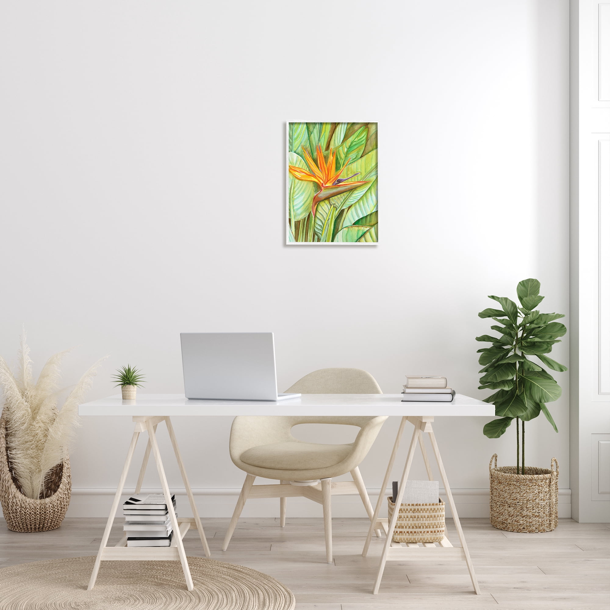 Stupell Industries Bird of Paradise Flower Leaf Petals Blooming Painting White Framed Art Print Wall Art, Design by Elvira Errico