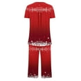 thumbnail image 6 of Feancey Cute Christmas Pj Set Women Short Sleeve Pleated Top and Capris Matching Pajama Sets Holiday Novelty Print Sleepwear 2 Piece with Pockets Red S, 6 of 7