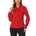 thumbnail image 1 of Blusa de trabajo de chiffon de manga larga para mujer elegante con lazo en el cuello XL roja, 1 of 6