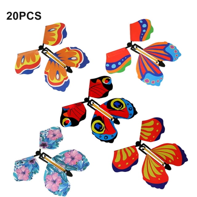 Magic Wind Up Flying Butterfly Surprise Box Powered Magic Fairy Flying Toy for Colorful Bookmark and Greeting Card Surprise Gift 20pcs