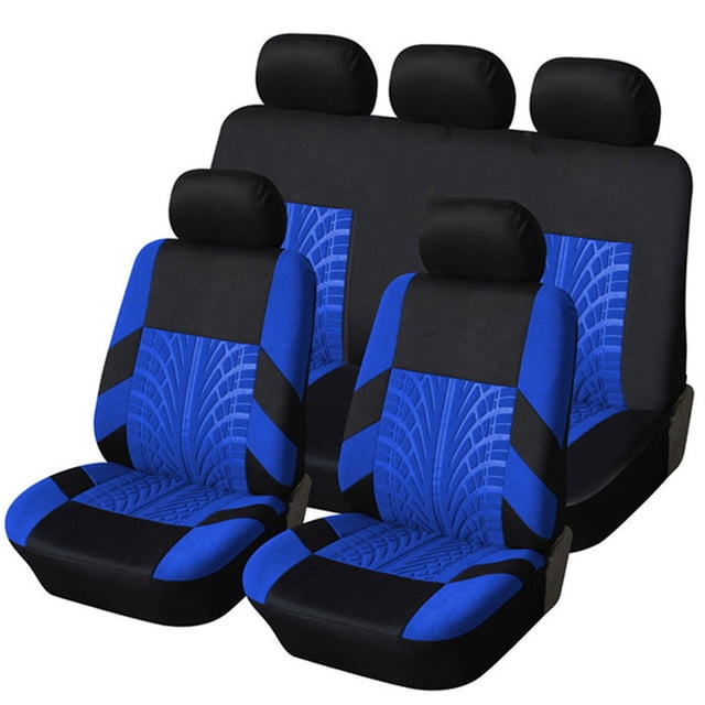 Graflsoa 5-Piece Car Seat Cover Set with Embossed Design, Blue, Fits 5-Seat Vehicles, Includes Front and Rear Covers, Lightweight and Durable