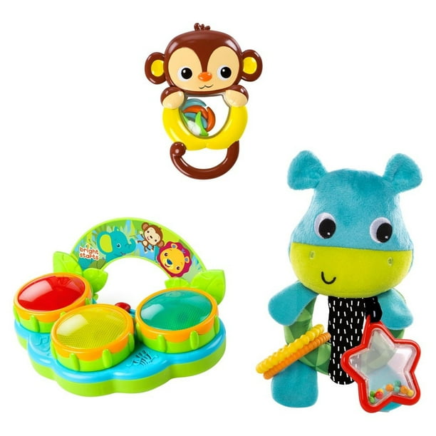 Bright Starts Jammin Jungle Baby Toy Gift Set with Plush Hippo & Drum