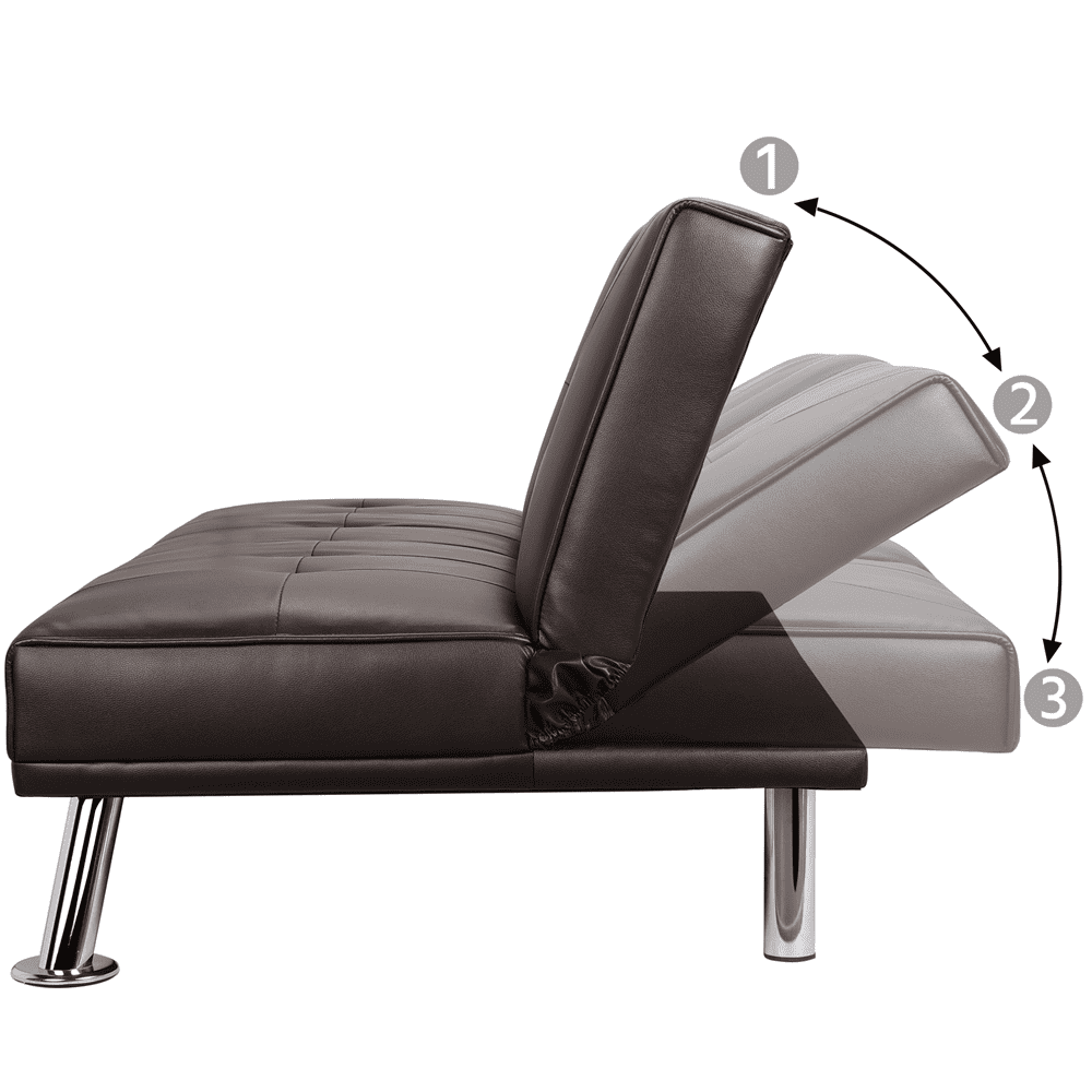 Renwick LuxuryGoods Modern Faux Leather Futon with Cupholders and Pillows, Espresso  (图2)