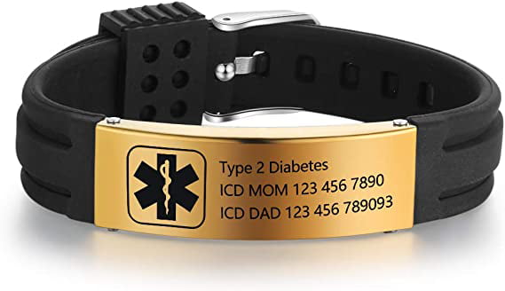 Free Engraving Emergency Alert ID Bracelets Fitness Sporty Rubber Band Custom Safety ID Unisex Wristband for Men Women MEALGUET Personalized Silicone Medical ID Bracelet 