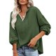 thumbnail image 2 of Mujeres con capucha Top encaje empalme cuello en V hombro caído cordón suéter suelto sudaderas para dama verde S, 2 of 5