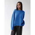 thumbnail image 3 of Women Long Sleeve Knit Sweater Jumper O Neck Tops Pullovers Casual Loose Sweater Blue One Size, 3 of 7