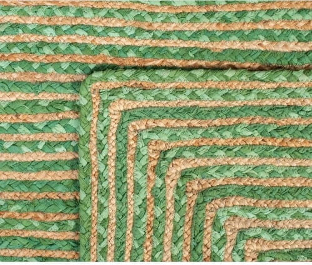 Indian Handmade Braided Green Color Cotton with Natural Jute Rectangle Area Rugs ,Home Decor Carpet Size 3 x 5 Feet ( 90 cm x 150 cm )