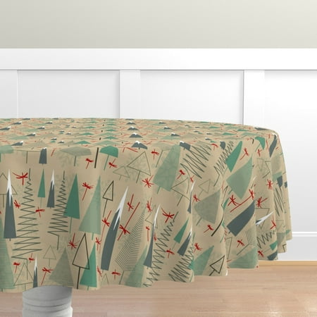 

Cotton Sateen Tablecloth 70 Round - Christmas Pine Trees Forest Winter Mid Century Midcentury Modern Atomic Holiday Tree Blitz Print Custom Table Linens by Spoonflower