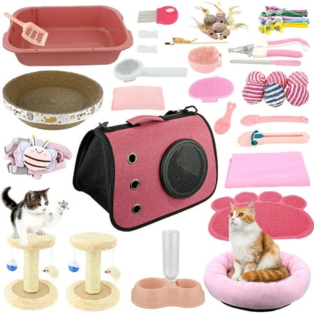 40 Pcs Kitten Cat Starter Kits  Cat Litter Box  Brush  Nail Clipper  Collar  Cat Bed Scratch Pad  Bag and Other Cat Essentials  Small Medium Cat Litter Box Kits for Beginner Supplies Accessories