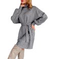 thumbnail image 1 of ZAXARRA Femmes Automne Mini Robe Longue Lanterne Manche Tortue Cou Couleur Unie Robe Ceinturée Casual Pull Robe, 1 of 7