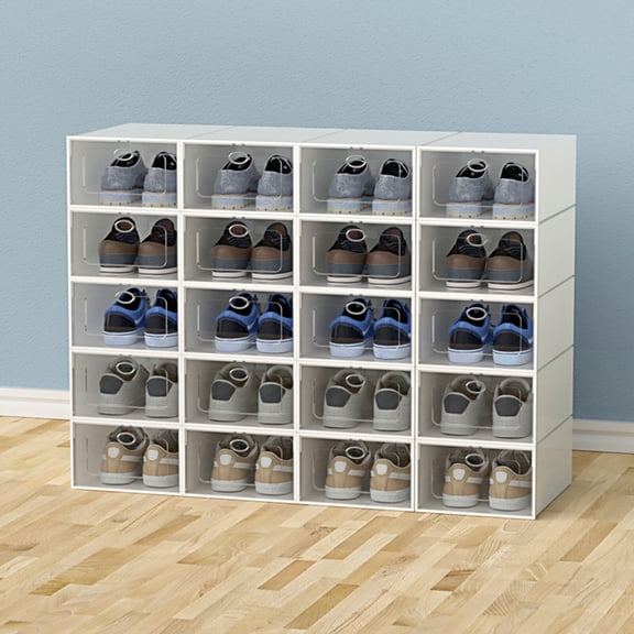 DENEST 20Pcs Sneaker Display Case Organizer Stackable Shoe Storage Box Durable Plastic