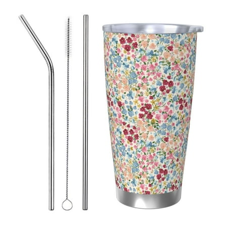 

Gukieu Trendy Floral Design Print 20OZ Car Cup Vacuum Stainless Steel Leak-proof Thermos Cup Unisex Suitable for Home Outdoor and Sports-Straw Three-piece Set