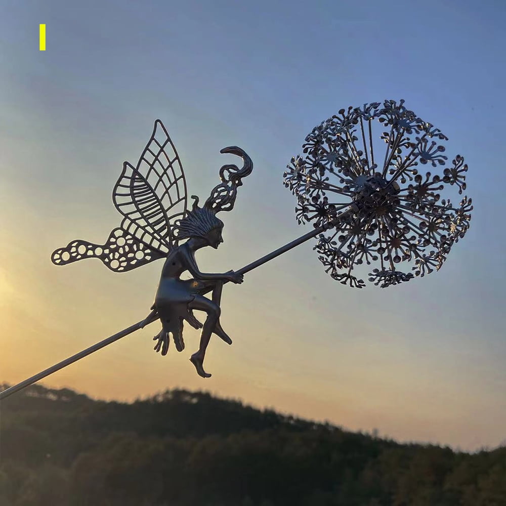 3D Outdoor Metal Craft Dandelion Fairy Plug-In, Garden Lawn Decoration Sculpture, Courtyard Terrace Decoration