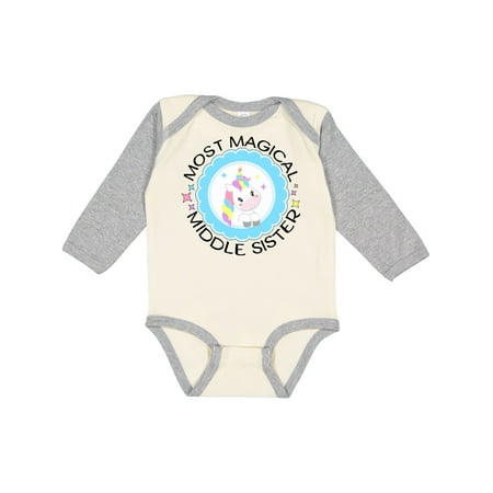 

Inktastic Most Magical Middle Sister- cute unicorn badge Gift Baby Girl Long Sleeve Bodysuit