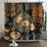 Boho Floral Shower Curtain - Black With Colorful Mandala Flowers, Waterproof Fabric 70x70 Inches