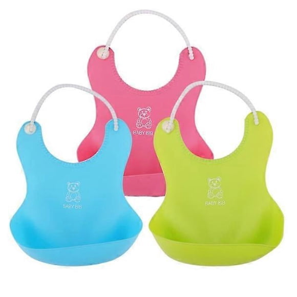 3 pcs silicone baby bibs, waterproof and bacteria resistant